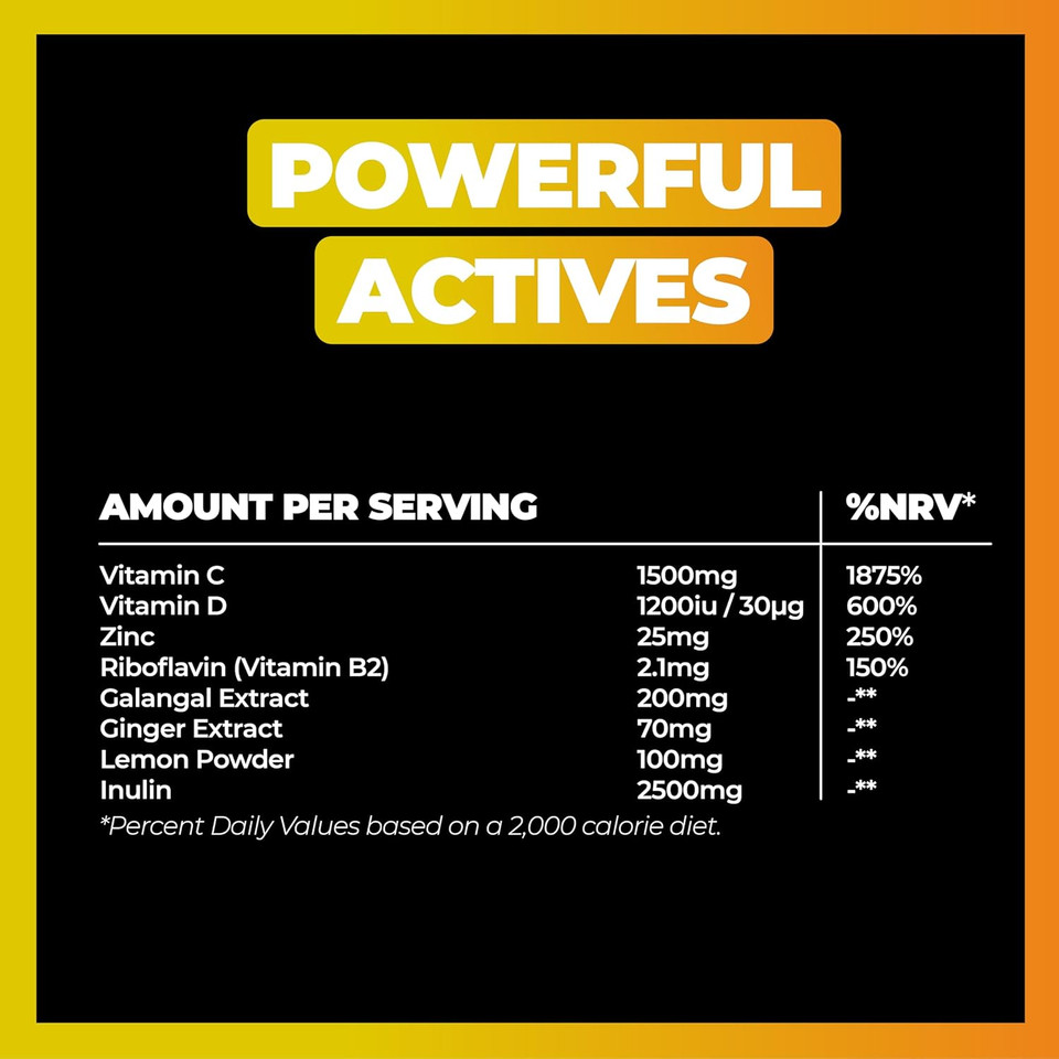 Tonic Health High Dose Immunity Drink, Immune Booster Sachets, High Strength Mix of Vitamins C, D, Zinc & Plant Extracts, for Health Protection & Energy Boost - Lemon & Ginger (30 Count (Pack of 1)