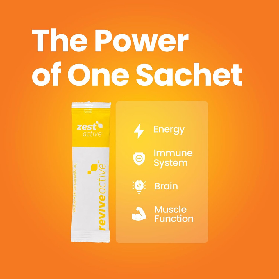Zest Active Super Supplement Orange Flavour - 25 Ingredients in One Daily Sachet - Everyday Boost Supports Energy, Immune System, Brain & Muscle Function - 30 Day Supply