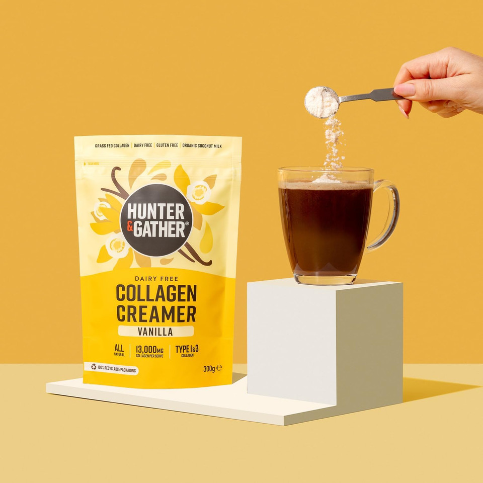 Hunter & Gather Collagen Creamer for Coffee I Vanilla I 300g I Grass Fed Type 1 & Type 3 Bovine Collagen Peptides I Dairy Free I 13,000mg per Serve I Support Hair, Skin, Nails, Muscles