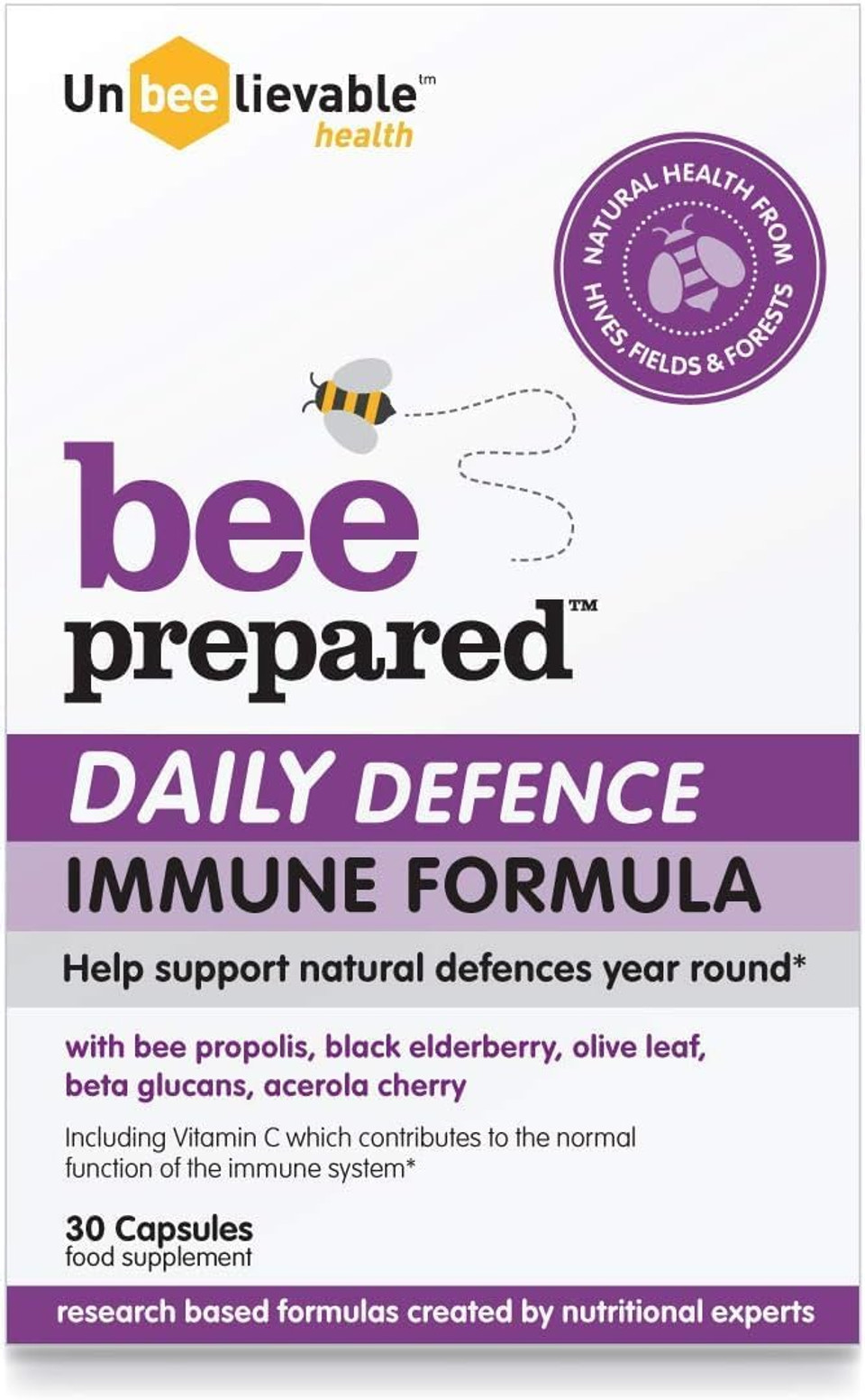 Unbeelievable Health Bee Prepared Daily Defence Immune System Formula - Created by Nutritional Experts - Contains Bee Propolis, Elderberry and More  Immunity Support Supplement - 3 Pack