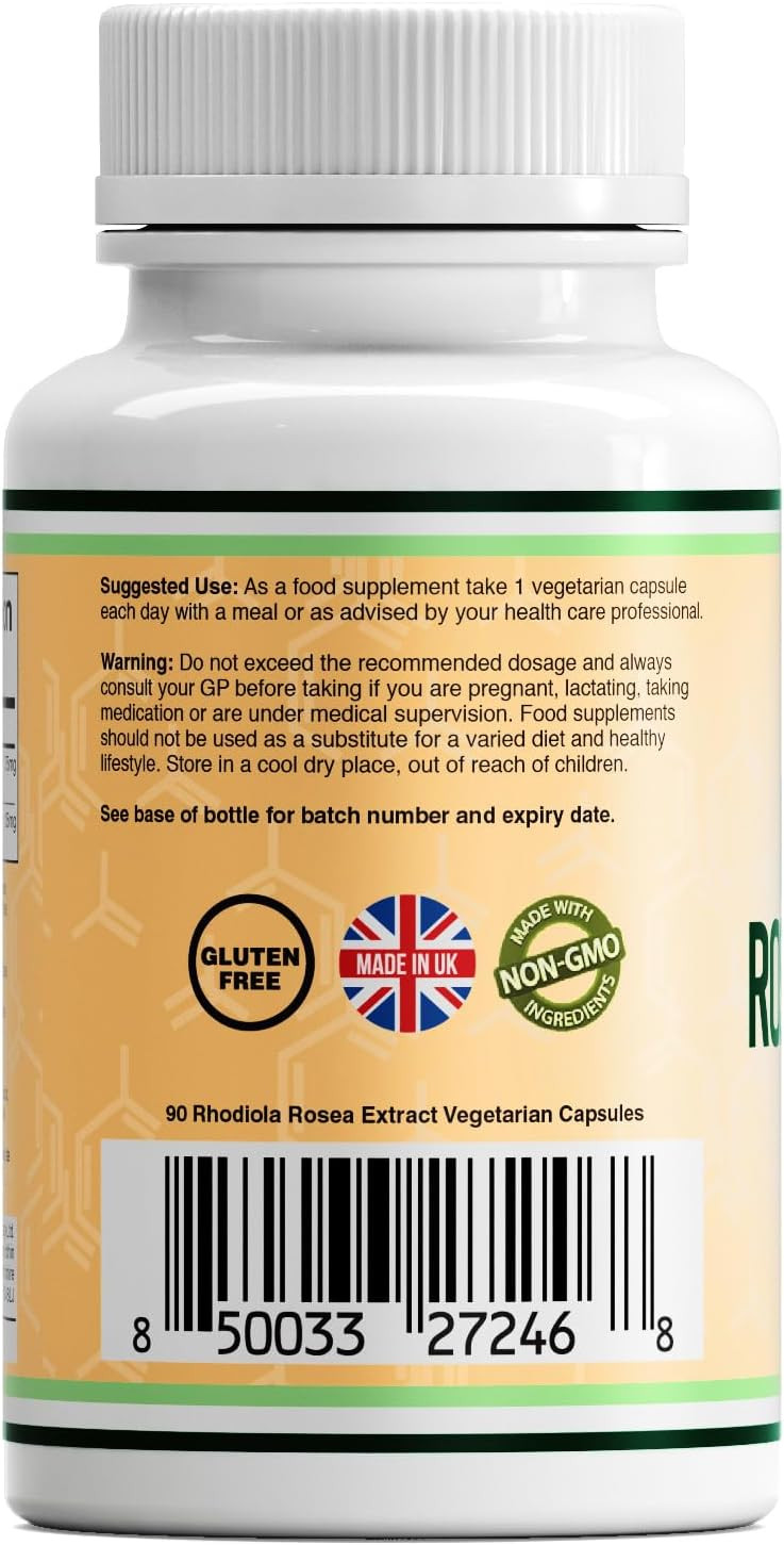 Double Wood Rhodiola Rosea | 90 Servings of 500mg Rhodiola Rosea Complex Capsules | 3% Rosavins & 1% Salidrosides | A Powerful Adaptogen Sourced from High Altitude Environments | UK Manufactured