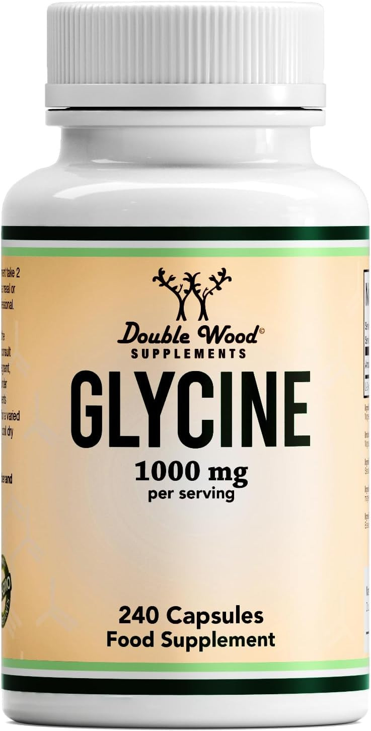 Double Wood Glycine Supplement | 240 High Strength Glycine Capsules - 1000mg per Serving | Amino Acid Supplement | Non-GMO & Gluten | Manufactured in The UK