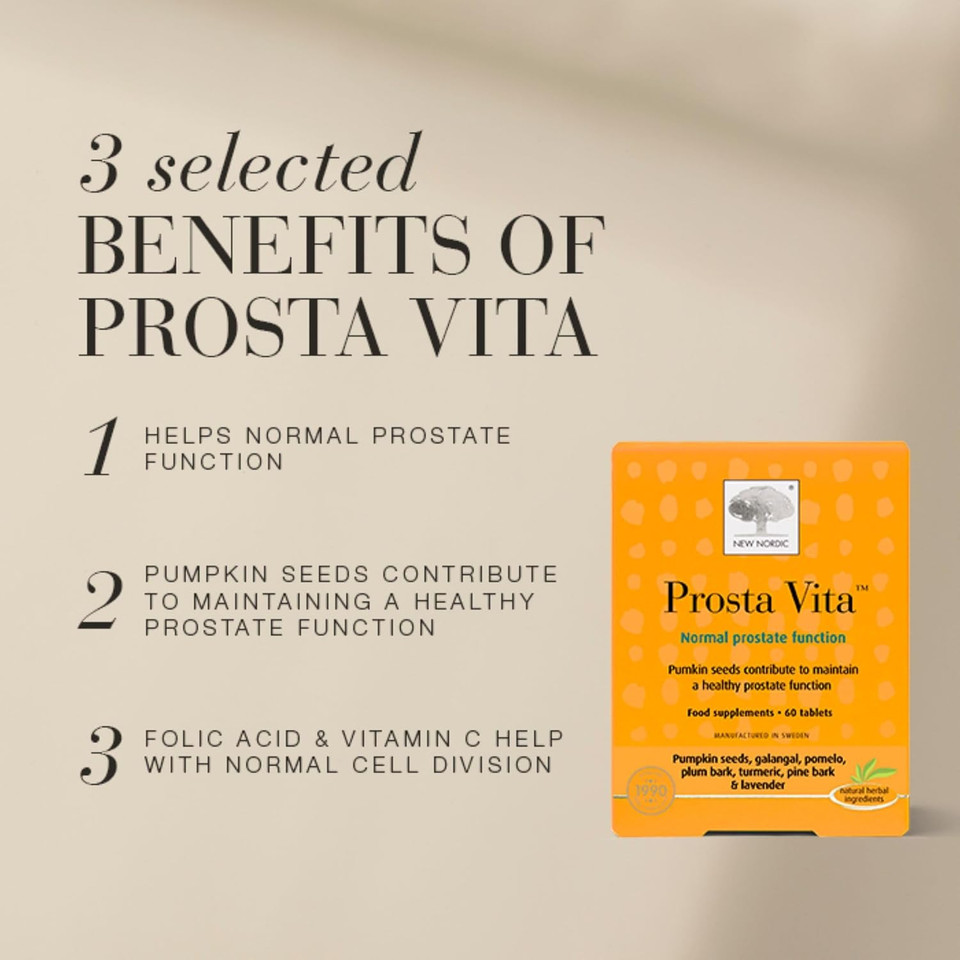 New Nordic Prosta Vita - Daily Supplement for Normal Prostate Function - 1 Month Supply for Mens Health - Pumkin Seeds & Turmeric - 60 Tablets
