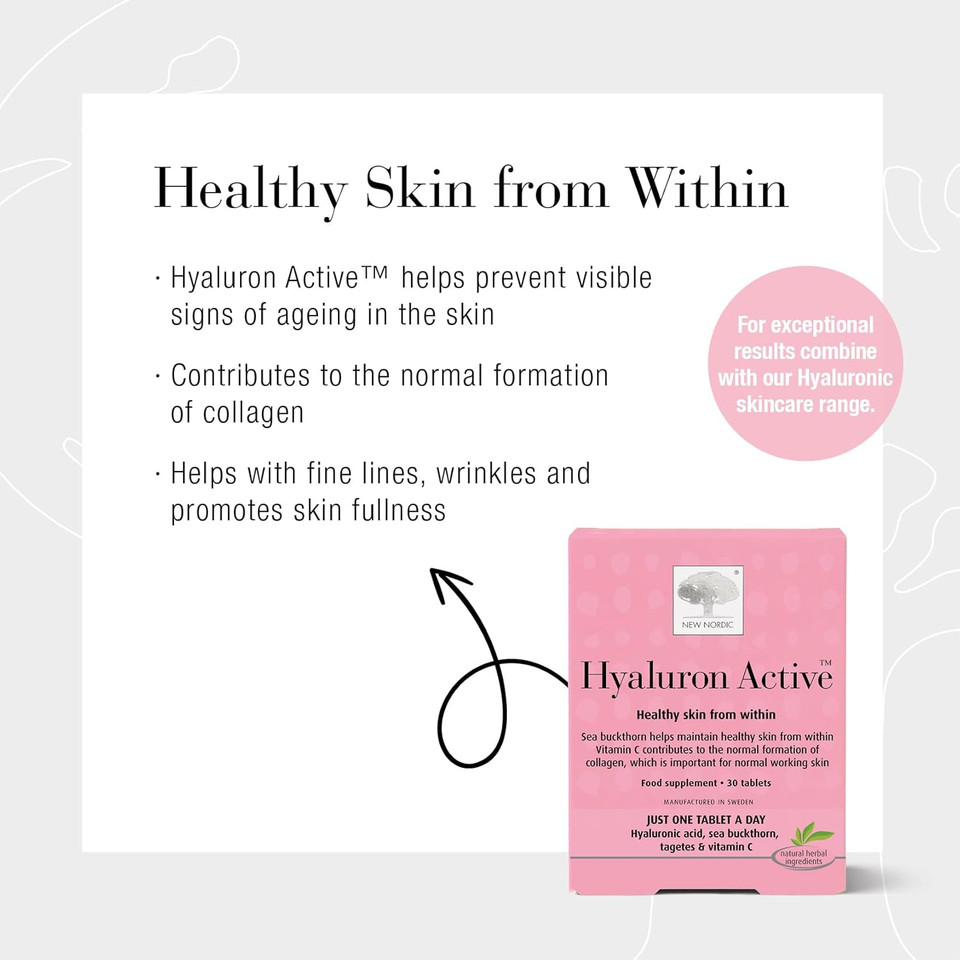 New Nordic Hyaluron Active - Contains Hyaluronic Acid, Sea Buckthorn, Tagetes & Vitamin C - 30 Tablets