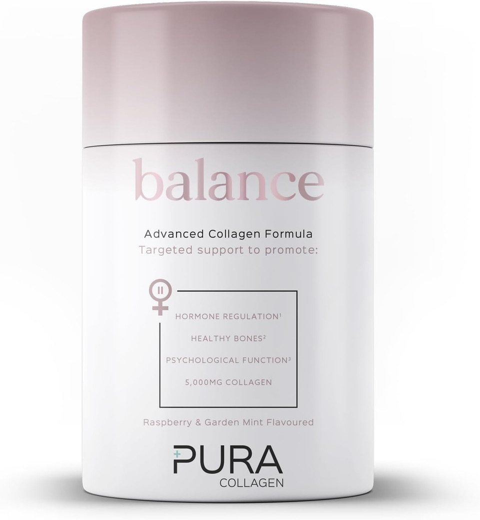 Pura Collagen Powdered Supplement (Balance) 5,000 mg Bioactive Collagen Peptides with 600 mg KSM-66 Ashwagandha Root Extract, Added Vitamins & Magnesium, 224 g