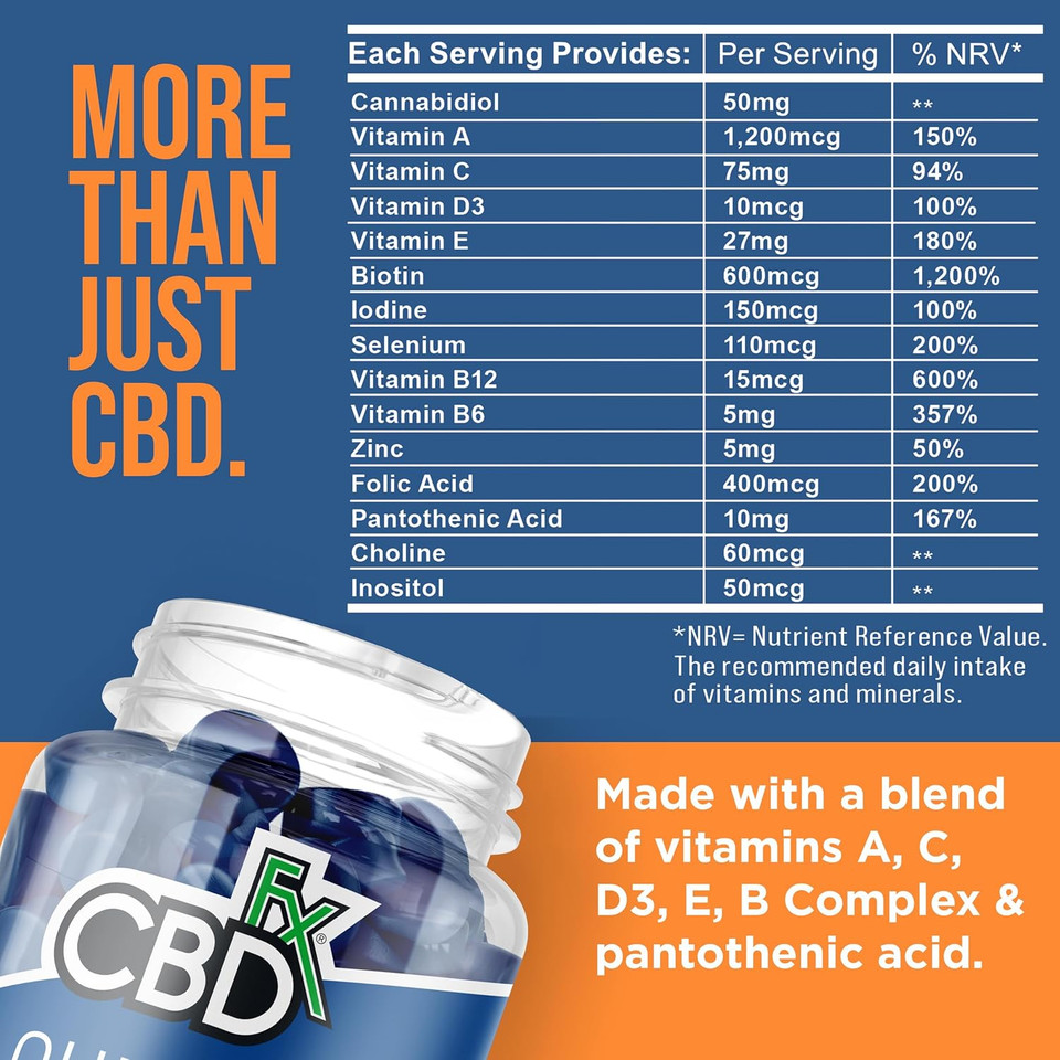 CBDfx 1500mg CBD High Strength Men's Multivitamin Gummies, Vitamins A, C, D3, E, B6, B12, Zinc, Biotin, Iodine, 60 Gummies (30 Days)