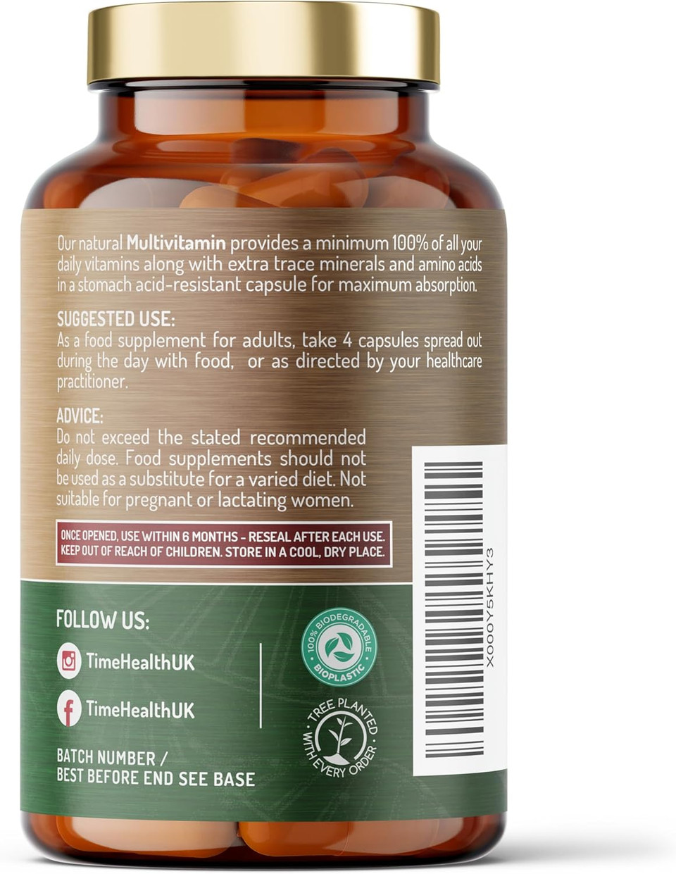 Whole Food Plant-Derived Multi Vitamin 100%+ Daily with TetraSOD® Super Antioxidant - Natural, Non-Synthetic Vitamins - Highly Bioavailable - Zero Additives - UK Manufactured (180 Capsule Pouch)