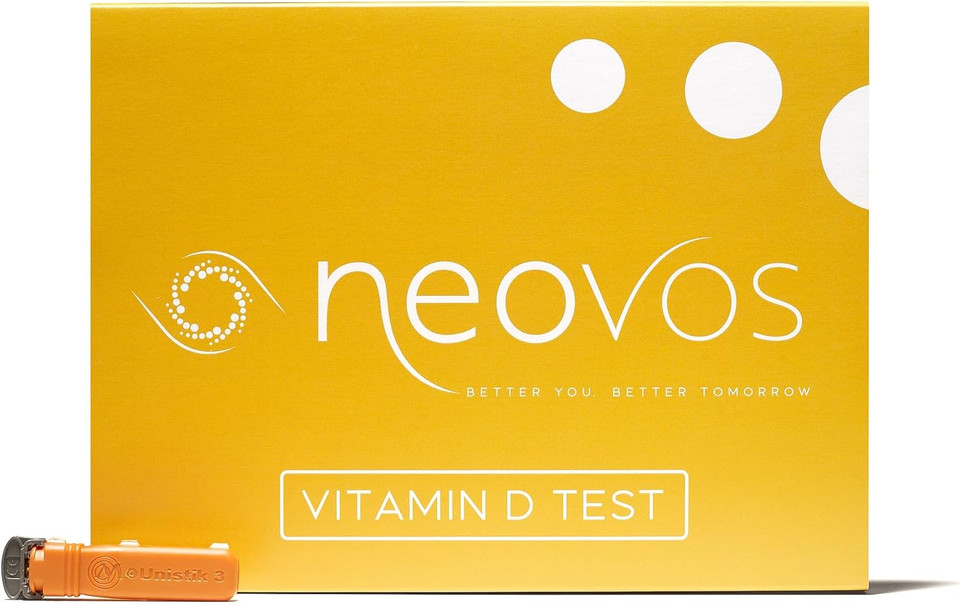 NeoVos Vitamin D Test Kit - 100% Accurate Test of Vitamin D Levels with Just Few Blood Drops | Blood Test kit with Fully Diagnosed Lab Report | All Necessary Equipments for Home Test | UK Manufactured