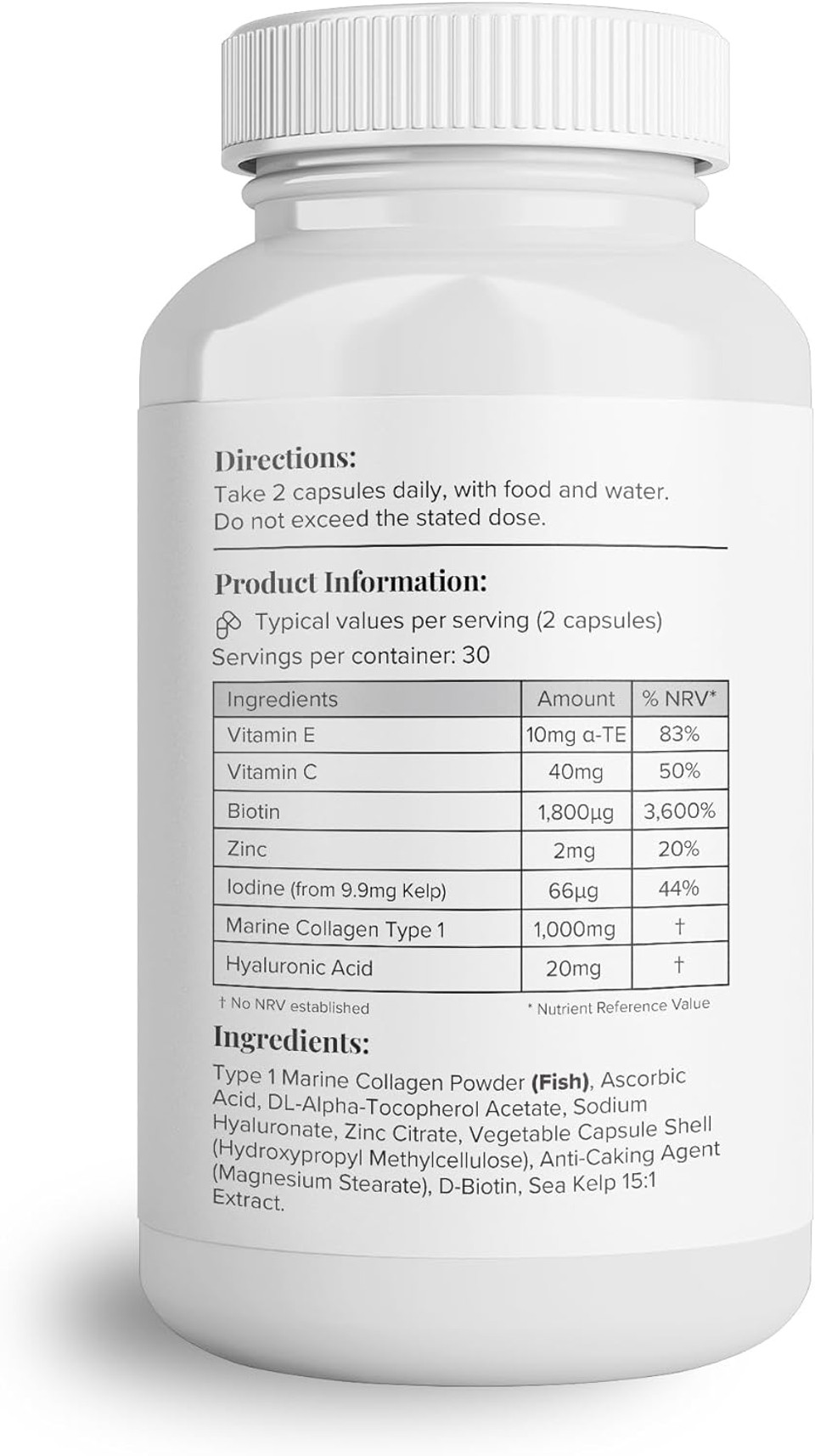 Hey Nutrition Collagen Complex Hyaluronic Acid & Sea Kelp Vitamin E, C, Biotin - Healthy Nails, Skin, Hair Joints Metabolism - Type 1 Marine Supplement - Non GMO, 60 Capsules Hey Nutrition Collagen Complex Hyaluronic Acid & Sea Kelp Vitamin E, C, Biotin - Healthy Nails, Skin, Hair Joints Metabolism - Type 1 Marine Supplement - Non GMO, 60 Capsules