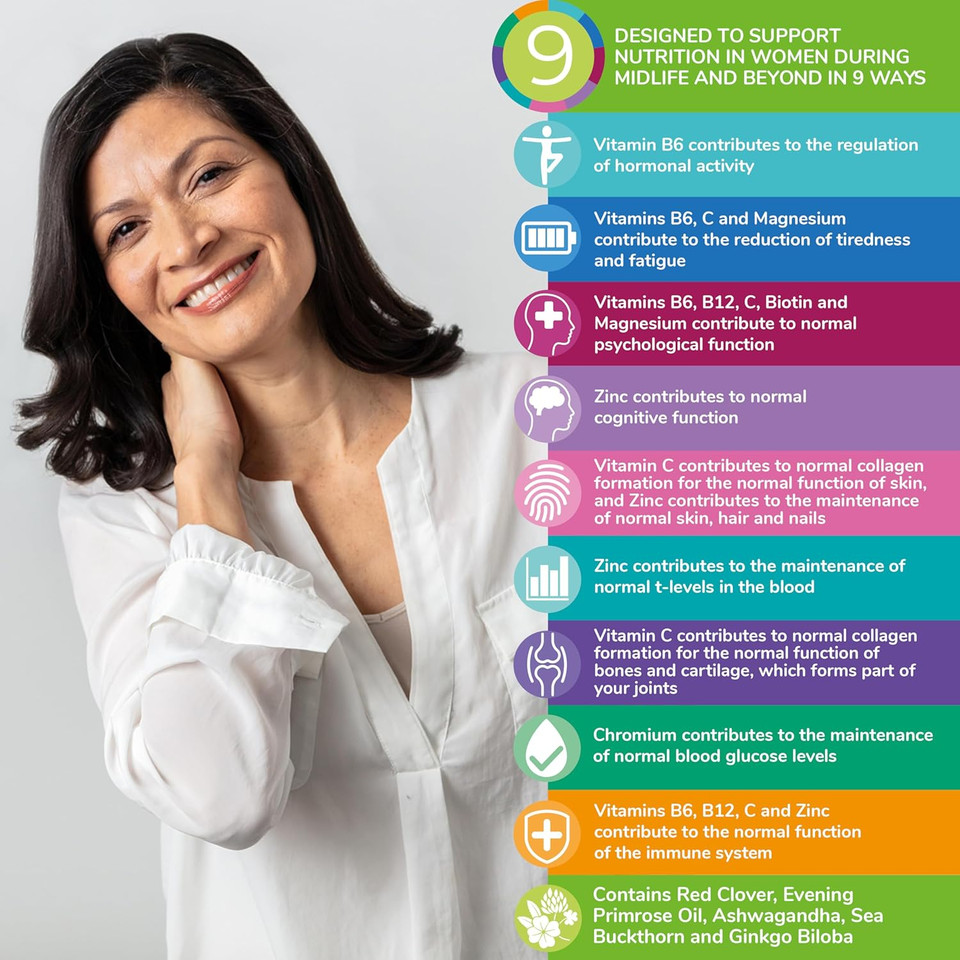 Health & Her Menopause Supplements for Women - Multi-Nutrient Wellbeing Support - Wellbeing for Menopause - 2 Month Supply, 120 Capsules - Vegan
