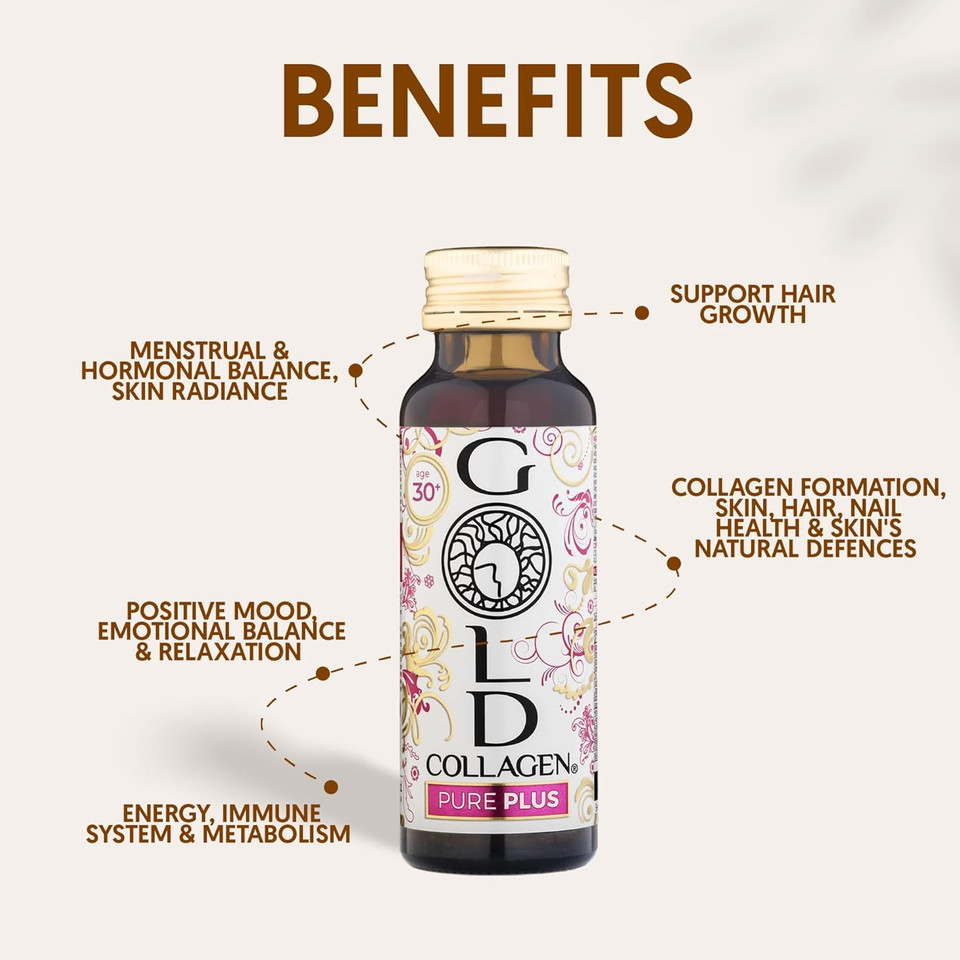 GOLD COLLAGEN Pure Plus - Collagen Supplements for Women & Men with Biotin for Hair Skin Nail, Hormonal Balance & Immune System Booster with Vitamin C, Hyaluronic Acid, Marine Collagen 1 Pack 10x50 ml
