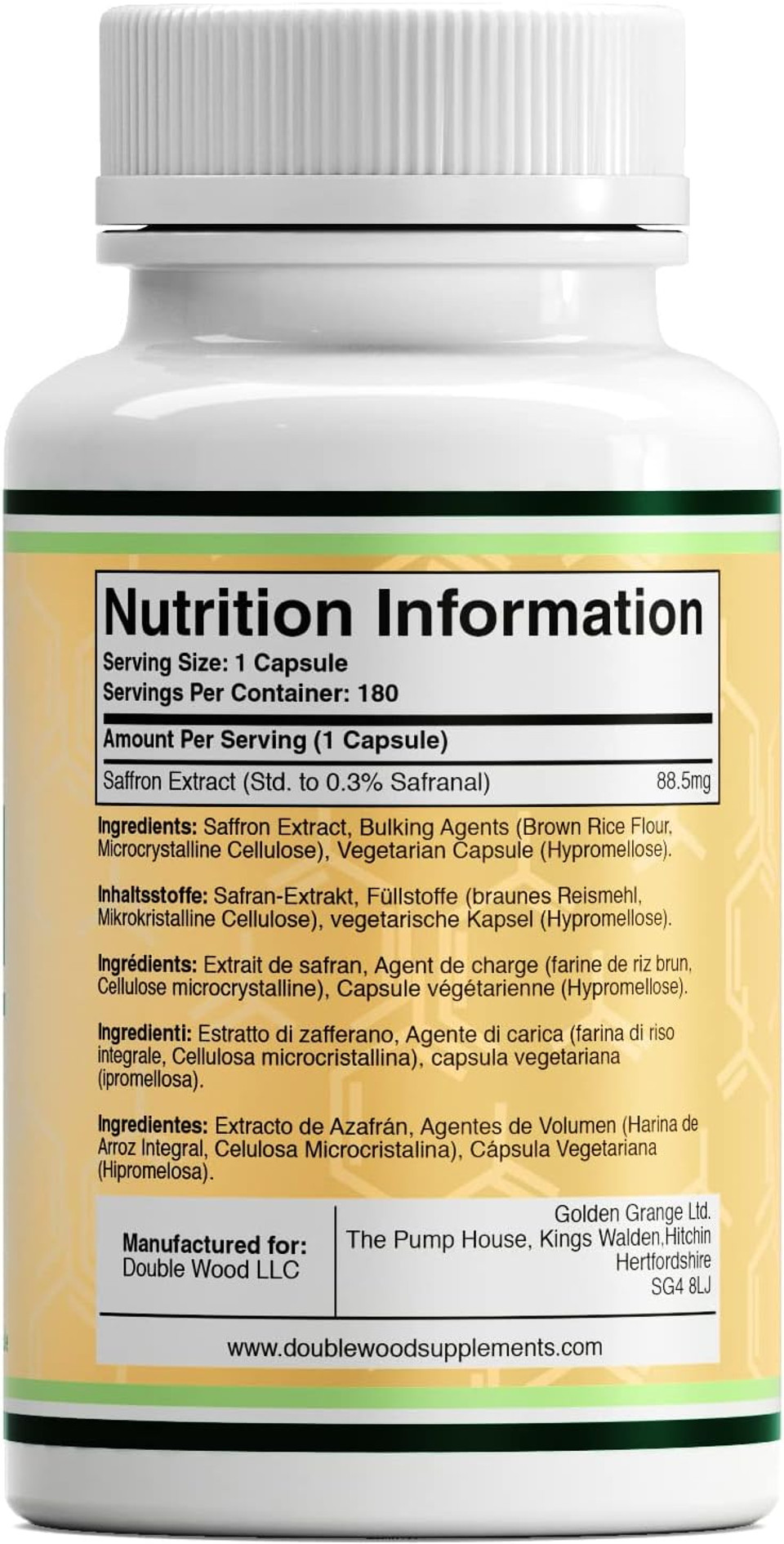 Double Wood Saffron Supplement |180 Servings of High Strength Saffron Capsules - 88.5mg Saffron Extract per Serving | Weight Management, Heart Health, Mental Clarity & Eye Health | UK Manufactured