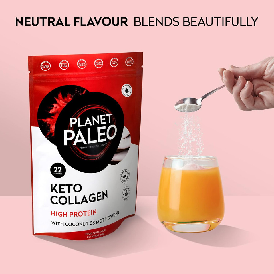 Planet Paleo Keto Collagen Powder (440g, 44 Servings) - Grass-Fed, High Protein, with MCT Powder - Low Carb, Creamer, Non-GMO, Halal - Fitness Recovery, Ketogenic Boost