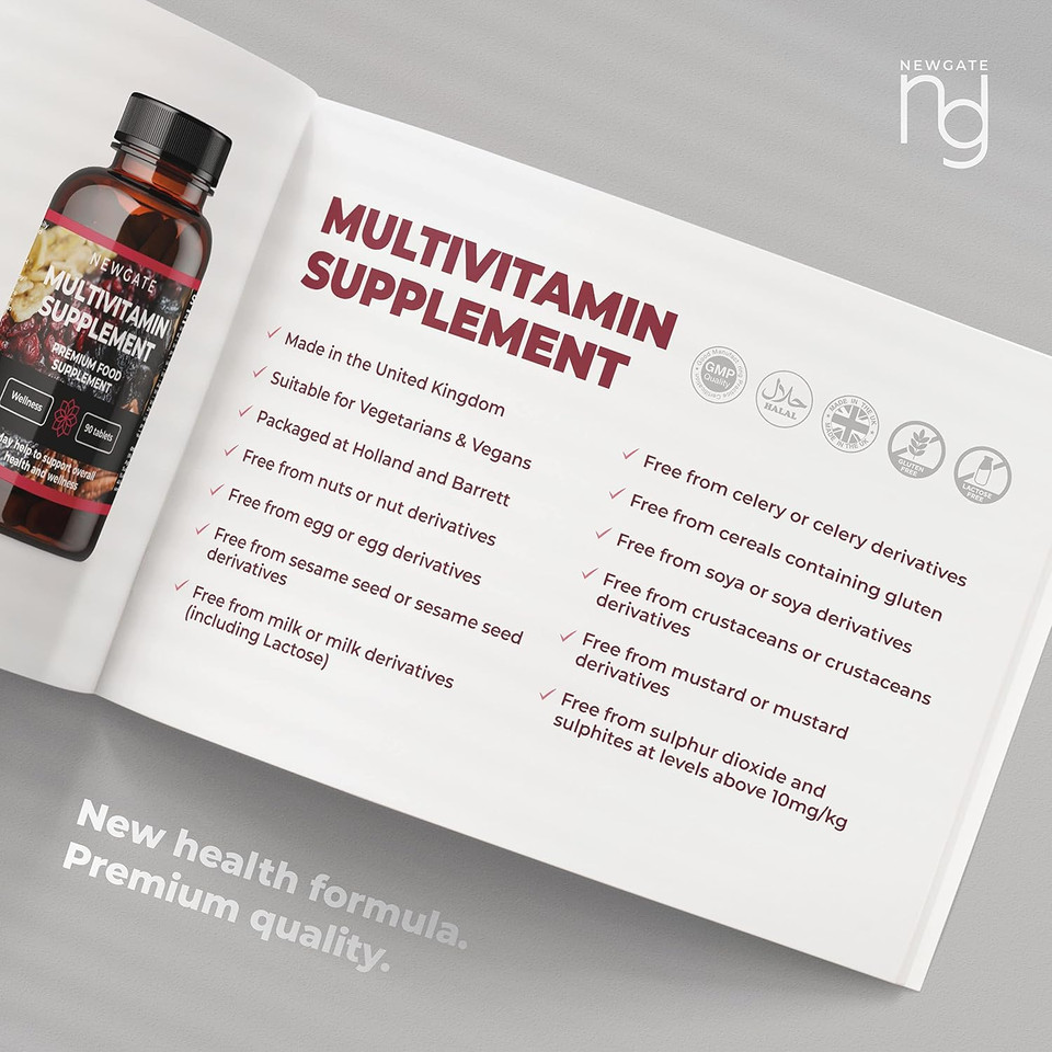 Newgate Labs Multivitamin Supplement 90 High Strength Nutritional Vegetarian Tablets - Overall Health and Energy Boost - Made in The UK - Halal