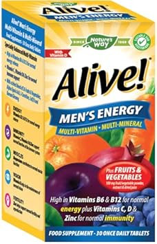 Nature's Way - Alive! Mens Energy - Complete Multi-Vitamins & Minerals Specially Formulated for Men - with Dried Blend of Fruits and Vegetables - Suitable for Vegetarians - 30 Tablets