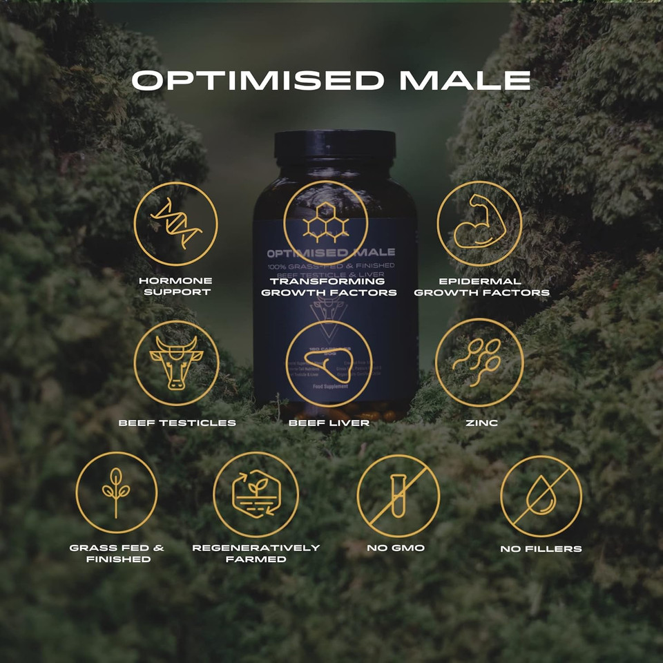 APE Nutrition Optimised Male | Grass-Fed Beef Testicles & Liver Mens Supplements | Boost Male Vitality, Energy & Testosterone | Gym Supplements for Men | 180 Capsules
