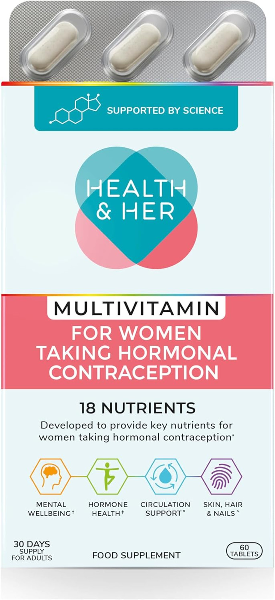Health & Her Multivitamin Supplement for Women Taking Hormonal Contraception - Nutrition Support for Women & Teen Girls on The Pill - 3 Month Supply, 180 Tablets - Vegetarian & Gluten Free