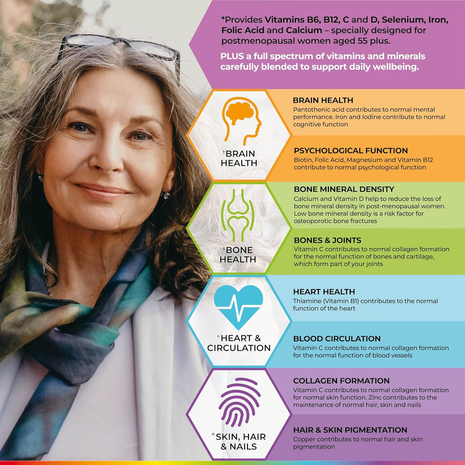 Health & Her Multivitamin Support After Menopause for Women 55+ - Supplements for Women - Nutrition and Wellbeing Support - 3 Month Supply, 180 Tablets - Vegan & Gluten Free
