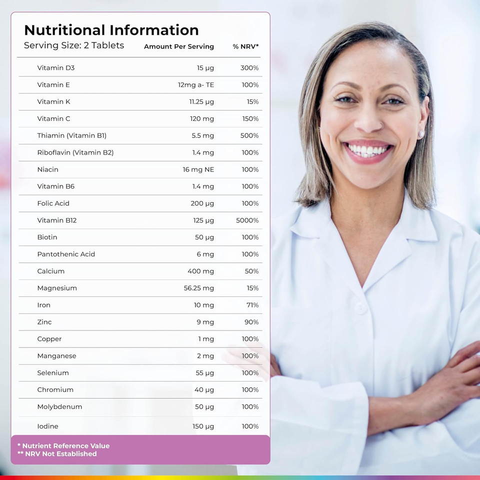 Health & Her Multivitamin Support After Menopause for Women 55+ - Supplements for Women - Nutrition and Wellbeing Support - 3 Month Supply, 180 Tablets - Vegan & Gluten Free