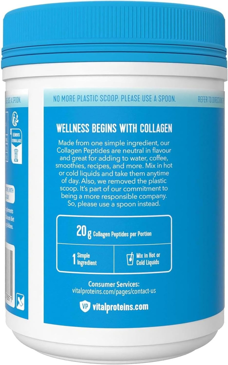 Vital Proteins Collagen Peptides Powder Supplement (Type I, III), Unflavoured Hydrolzed Collagen-Hair, Skin, Nail Support Supplement, Paleo, Gluten Free, Non-GMO, 20g per Serving 587g Canister, 1Pack