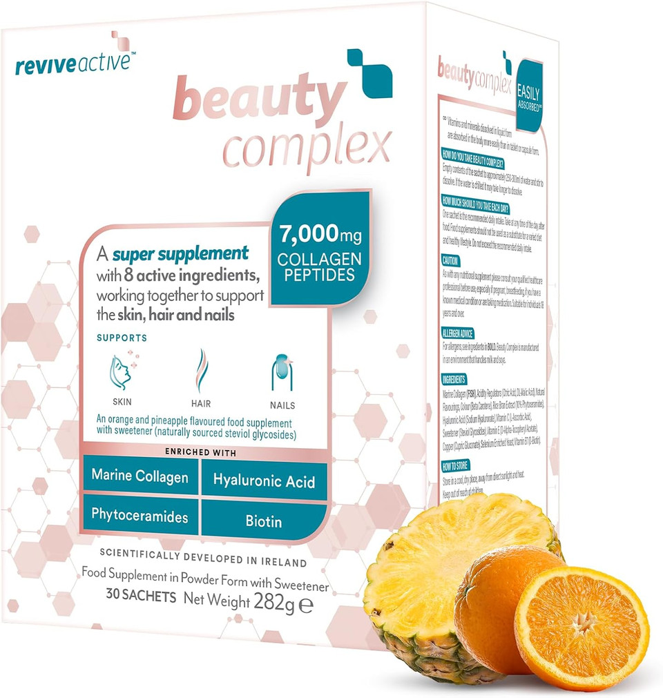 Beauty Complex Collagen Super Supplement by Revive Active - 8 Active Ingredients to Support Skin, Hair & Nails - Marine Peptides, Hyaluronic Acid, Vitamin C, Phytoceramides & Biotin 30 Day Supply