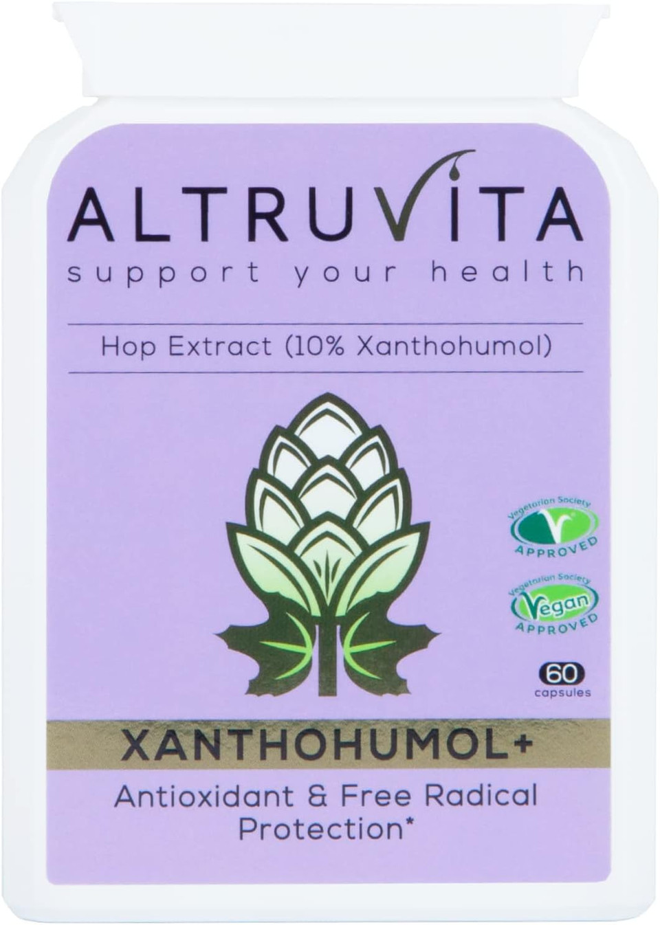 Altruvita Xanthohumol Hop Extract, Xanthohumol+ 200mg, 60 Capsules, 60 Days Supply, Antioxidant Support, Protects Cells from Stress-induced Oxidation, UK Product