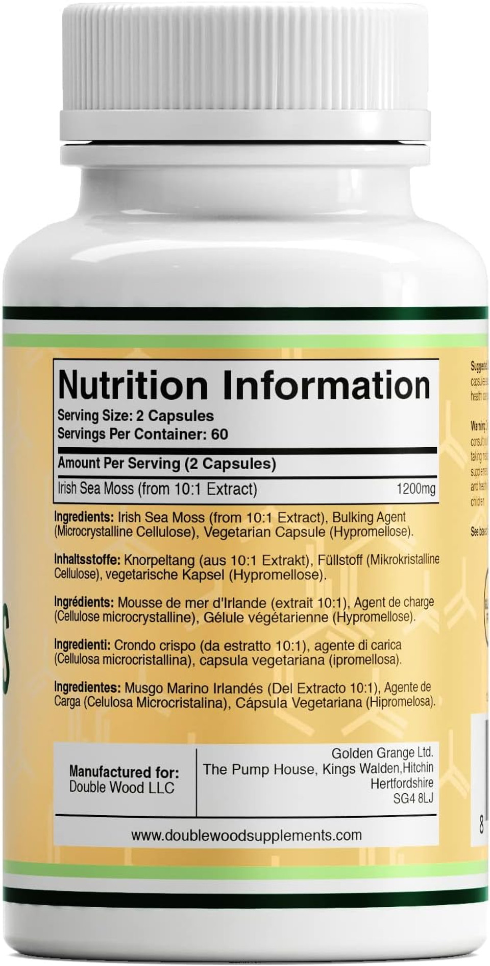 Irish Sea Moss Capsules, Ultra High Purity Potent Extract (180 Count, 1,200mg per Serving) (from Wildcrafted and Raw Chondrus Crispus) by Double Wood Supplements