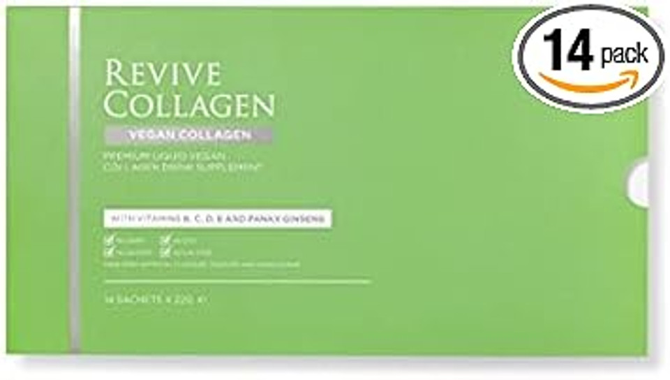 Revive Collagen 2500mg Plant Based Vegan Collagen with Added Vitamin B, C, D & E, Improved Skin, Hair & Nails | Raspberry Flavour | (28 x Days (Eco))