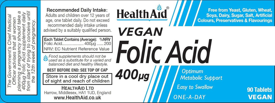HealthAid Folic Acid 400g - 90 Tablets