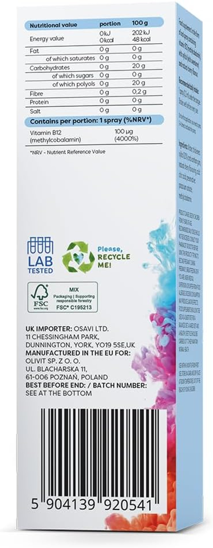 Osavi MethylB12, 100 µg  25 ml Oral Spray | Cherry Flavor | Supports Nervous System & Immune Function | Vitamin B12 for Energy Metabolism | Reduces Fatigue & Supports Red Blood Cell Formation