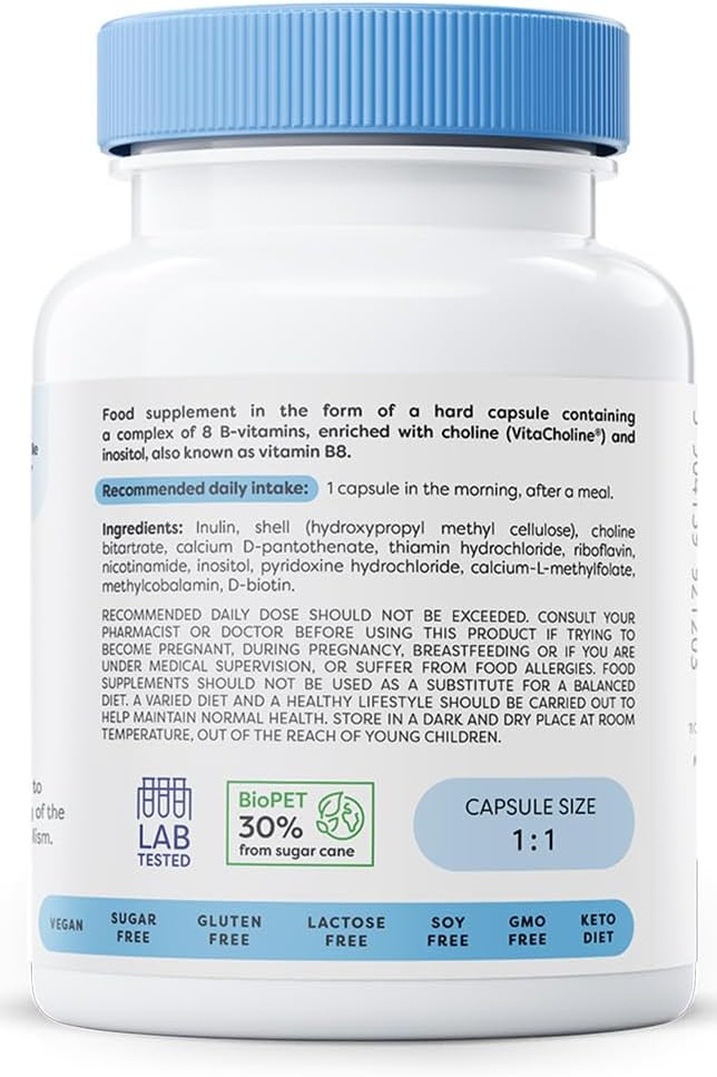 Osavi BComplex with Choline & Inositol  60 Vegan Capsules | Complete BVitamin Support for Energy, Nervous System & Mental Performance | with VitaCholine® | Clean Label | VeganFriendly