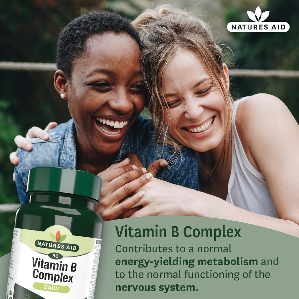Natures Aid Vitamin B Complex 100  High Potency B Vitamins 100mg for Energy, Metabolism, Nervous System & Immune Support  Vegan, Gluten Free, Non-GMO, Time Release  30 Tablets