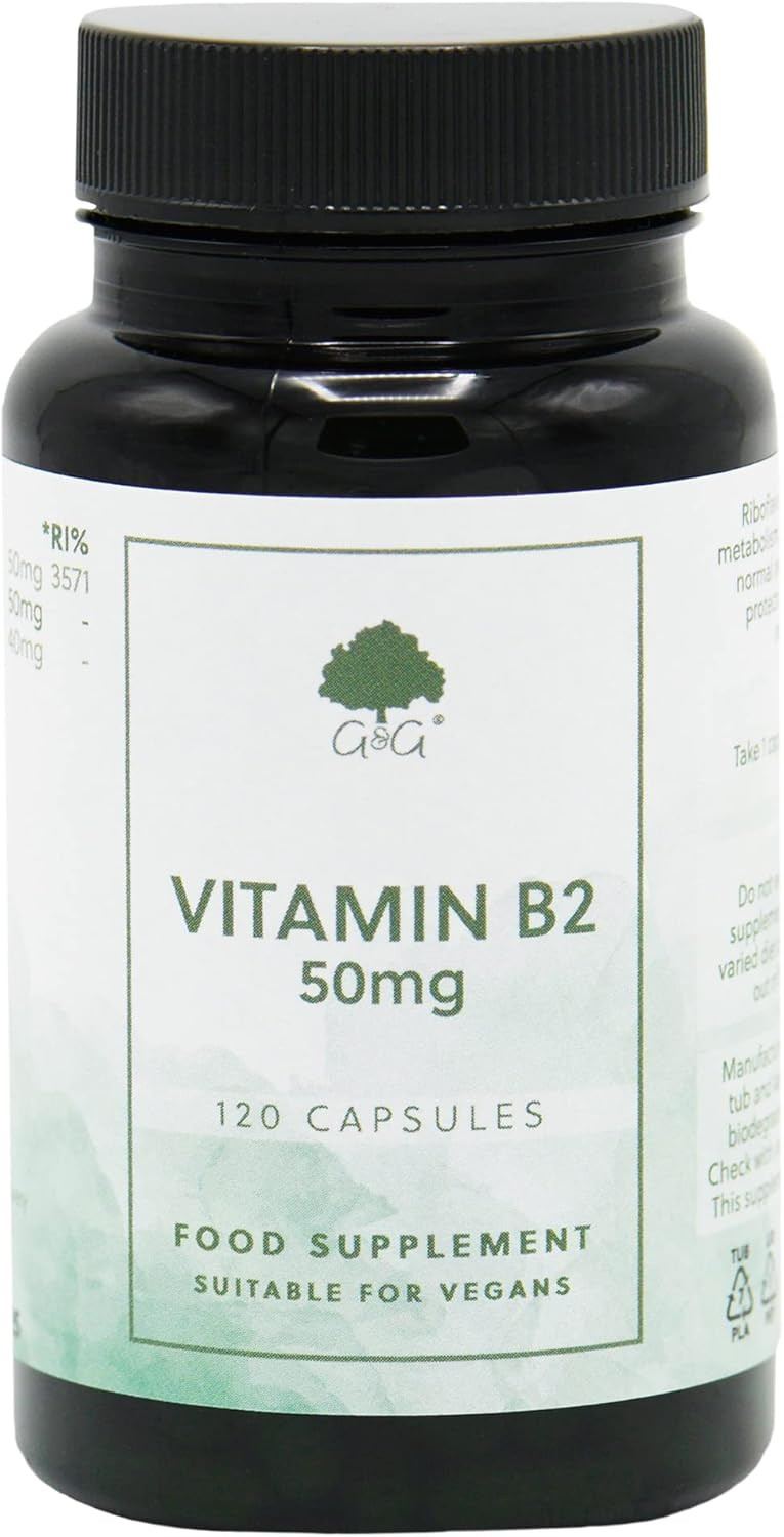 Vitamin B2 Riboflavin Capsules | 50mg Vitamin B2 per Capsule | 120 Vegan Capsules | G&G Vitamins
