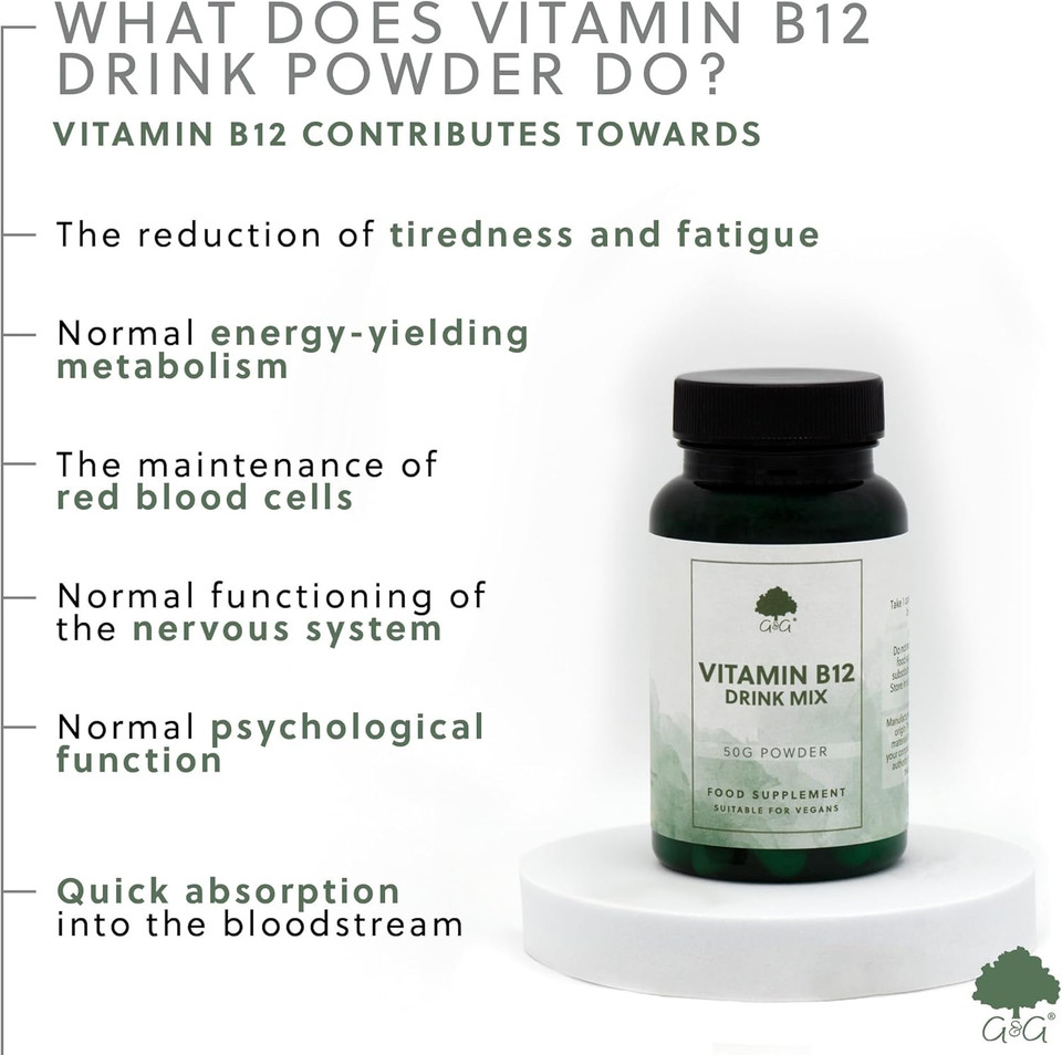 Vitamin B12 Drink Powder - 50 Servings - Highly Absorbable Sublingual - 50g Vegan Powder - G&G Vitamins
