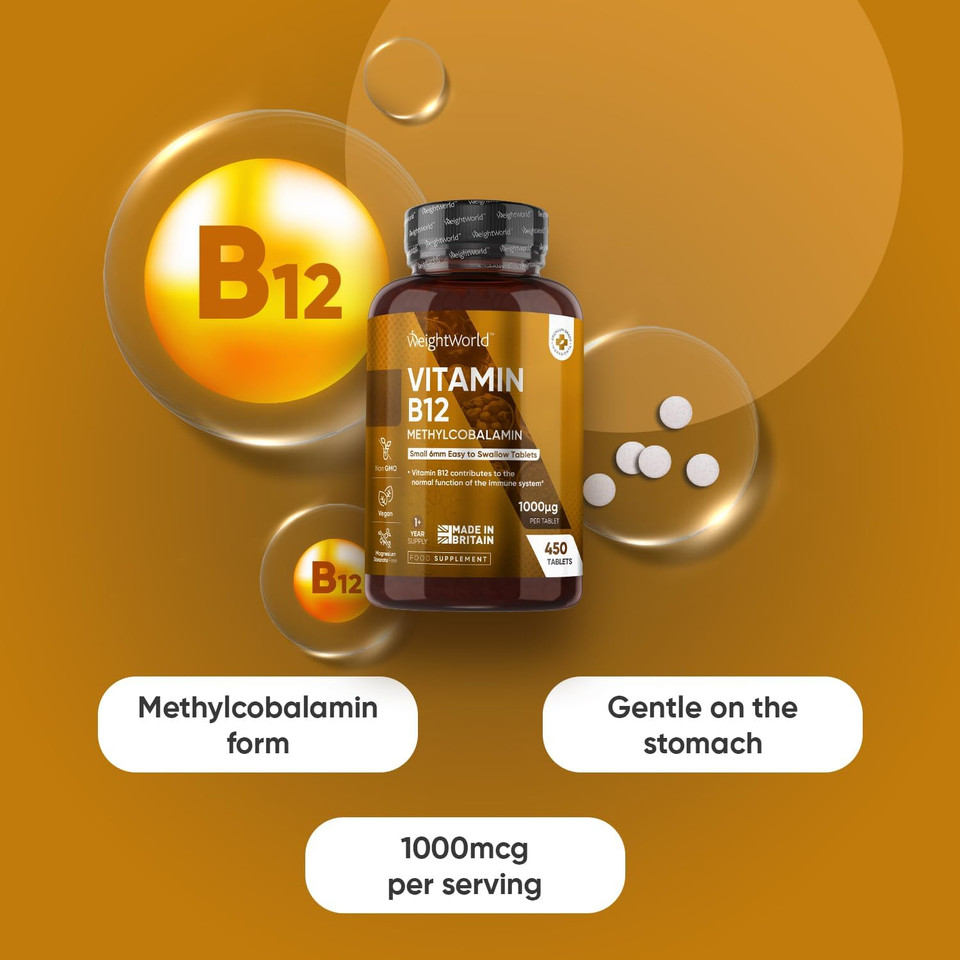 Vitamin B12 Tablets - 1000mcg - Vegan B12 Supplement - 450 Methylcobalamin Tablets (1+ Year Supply) - 1 Per Day - 6mm in Size - Easy to Swallow - Made in The UK