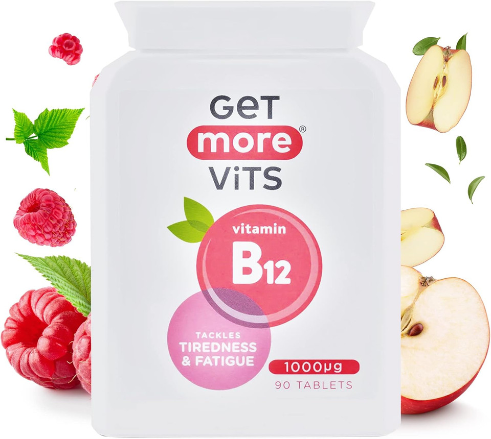 Get More Vits - Vitamin B12 (90 Tablets), 90 1000µg Daily Servings, Tackles Tiredness & Fatigue, Promotes Stronger Immune System, Boosts Normal Cell Growth, Vegetarian, Vegan, Food Supplement