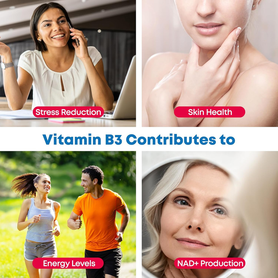 Health4All Vitamin B3 Nicotinamide (Niacinamide) 500mg 180 Tablets (V) Vegan. No-Flush Niacinamide. Made in The UK