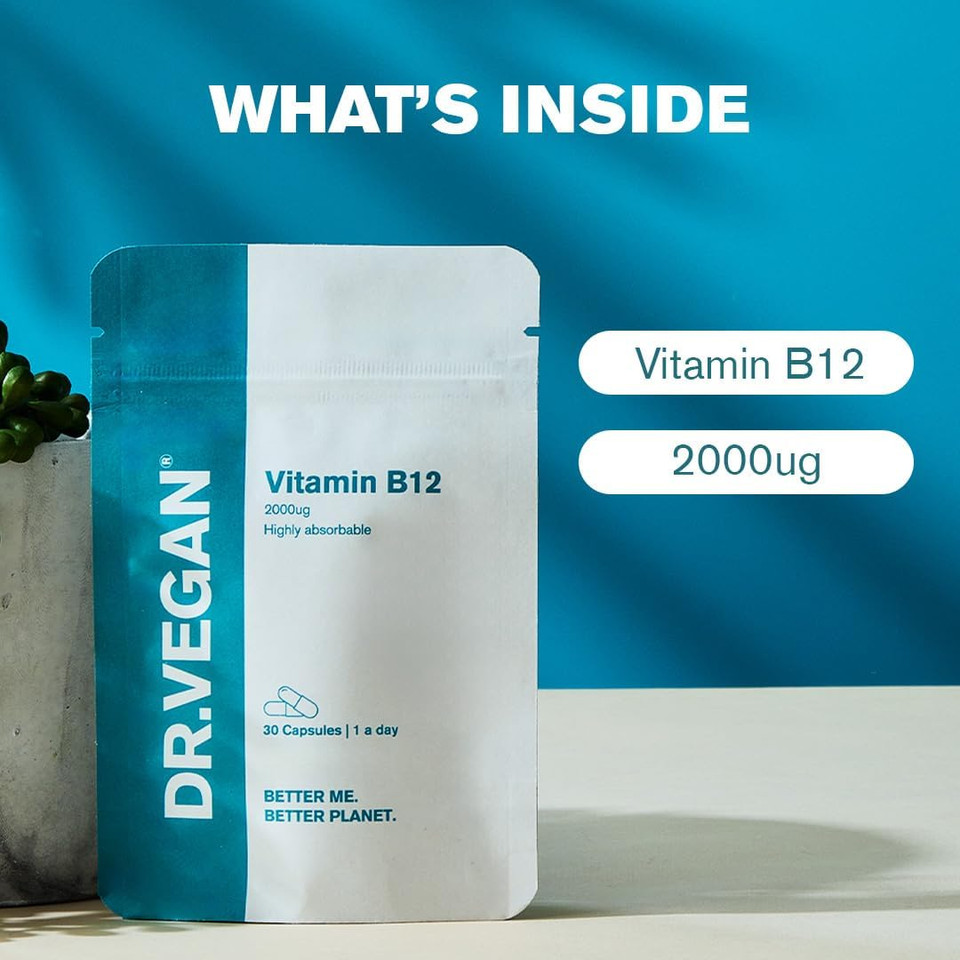 Daily Vitamin B12, 2000ug | High Strength Energy Support | 30 Vegan Capsules | One-A- Day | DR.VEGAN
