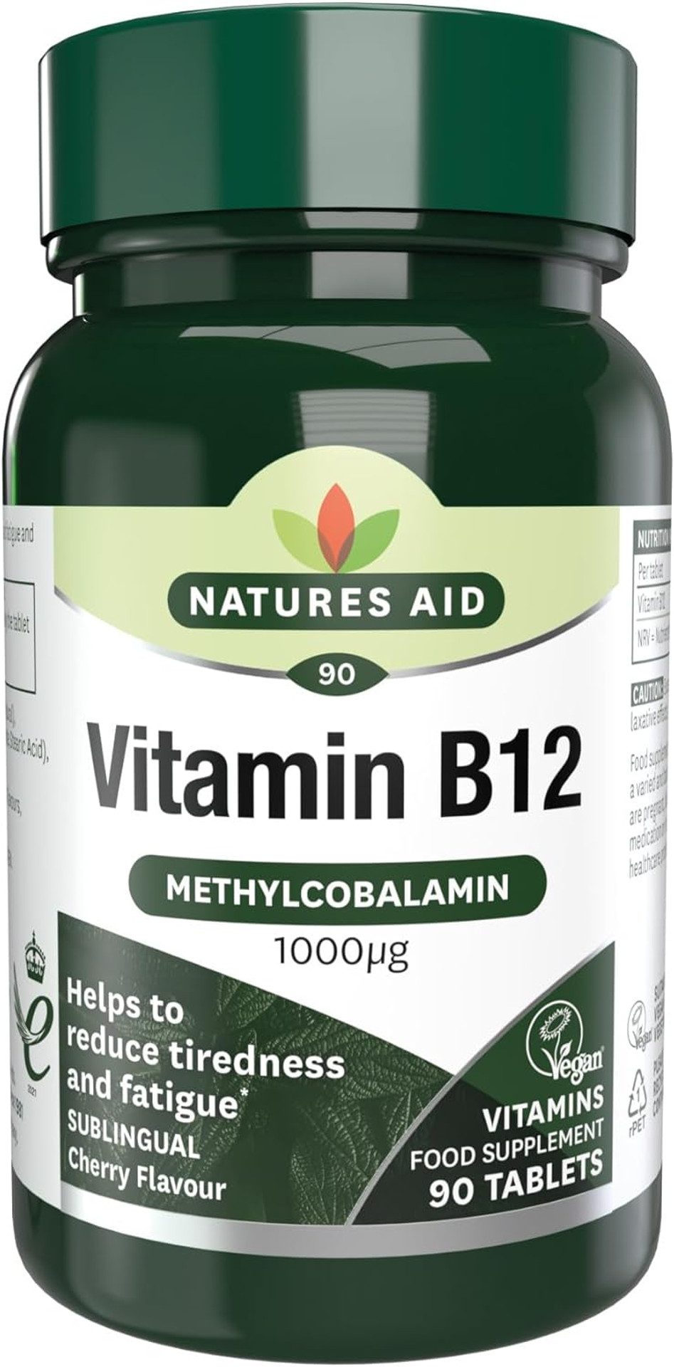 Natures Aid Vitamin B12 1000µg  High Strength Methylcobalamin Supplement  Supports Energy & Reduces Tiredness  Vegan, Vegetarian, Gluten Free  Not Gummies or Capsules  180 Tablets