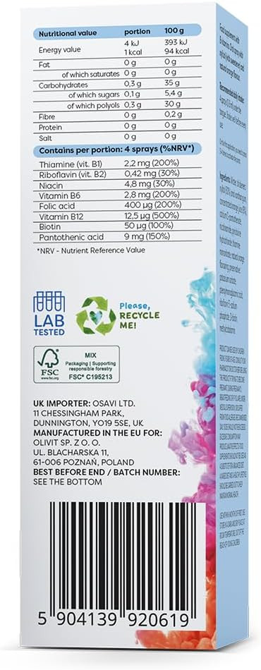 Osavi BComplex  25 ml Oral Spray | FastAbsorbing B Vitamins for Energy, Nervous System & Immune Support | Orange Flavor | Clean Label | VeganFriendly