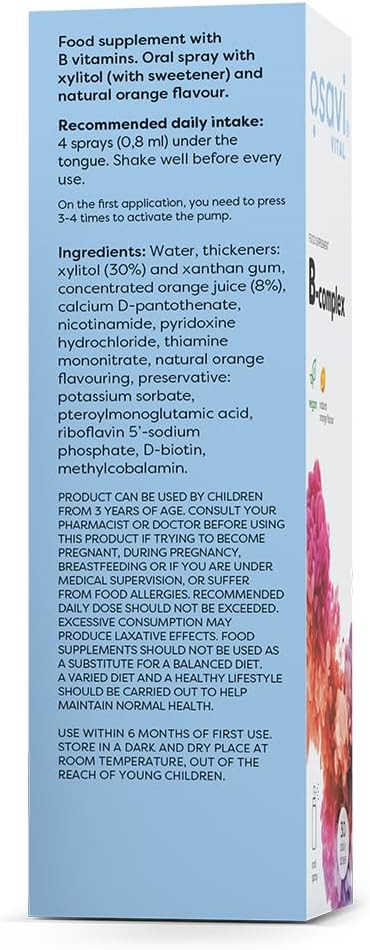 Osavi BComplex  25 ml Oral Spray | FastAbsorbing B Vitamins for Energy, Nervous System & Immune Support | Orange Flavor | Clean Label | VeganFriendly