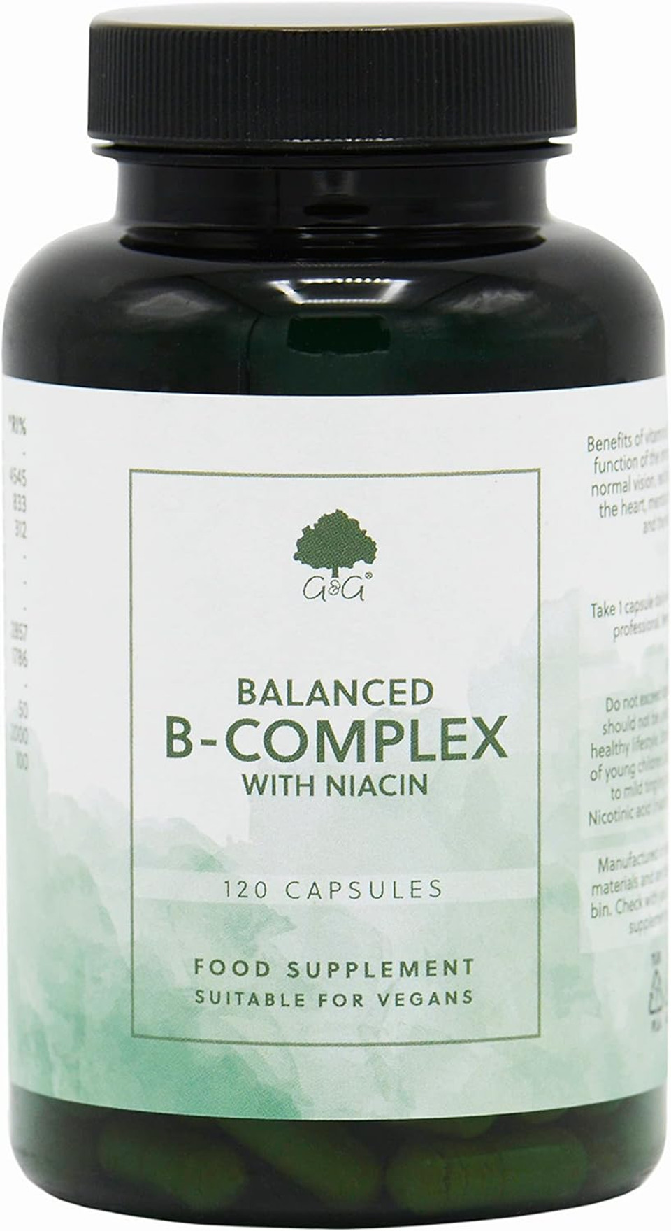 Vitamin B Complex with Niacin | All Numbered B Vitamins | Niacin Form of B3 | 120 Capsules | G&G Vitamins