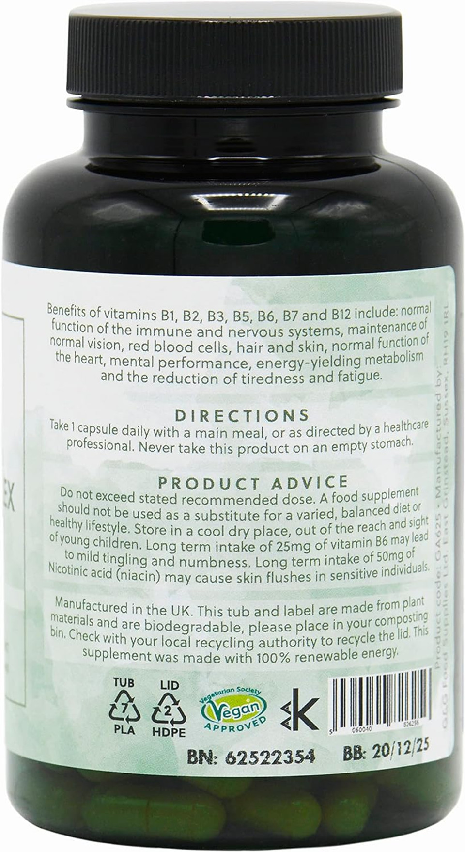 Vitamin B Complex with Niacin | All Numbered B Vitamins | Niacin Form of B3 | 120 Capsules | G&G Vitamins
