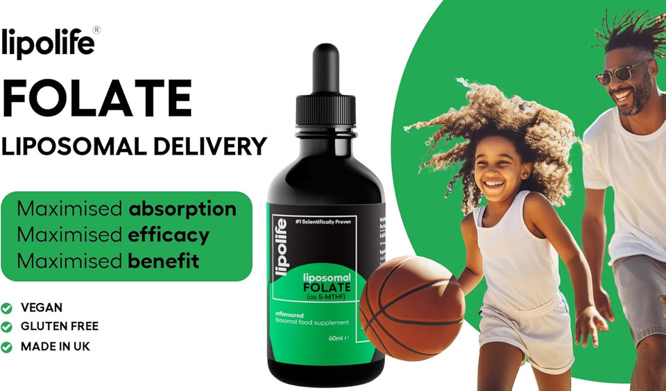 Liposomal Liquid folate (as 5-MTHF, The Active Form of folic Acid.) Advanced Nutrient delivery System, Made in The UK by lipolife. 60ml = 60 Servings. 500mcg of folate per 1ml. LLF1