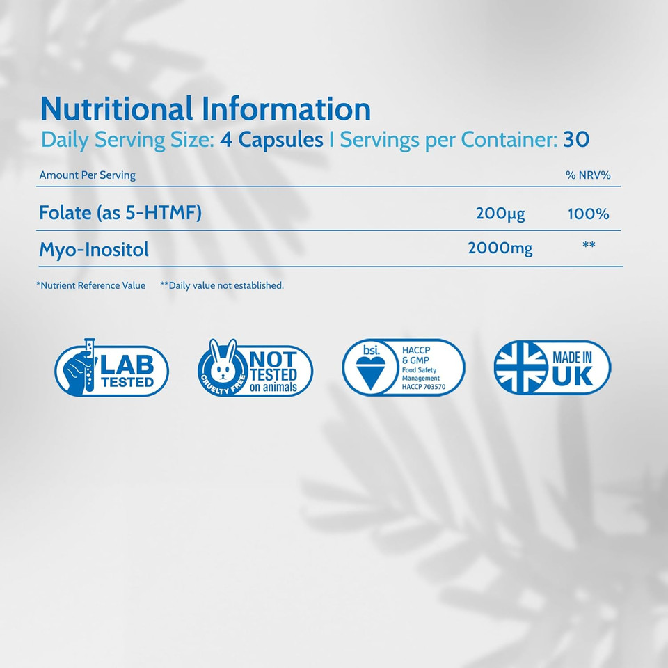 Health4All Myo-Inositol with 5-MTHF Methylfolate 120 Capsules, PCOS Supplement, Aids Hormonal Balance, Metabolism & Conception, Purest Vegan Capsules (not Tablets) | Made in UK