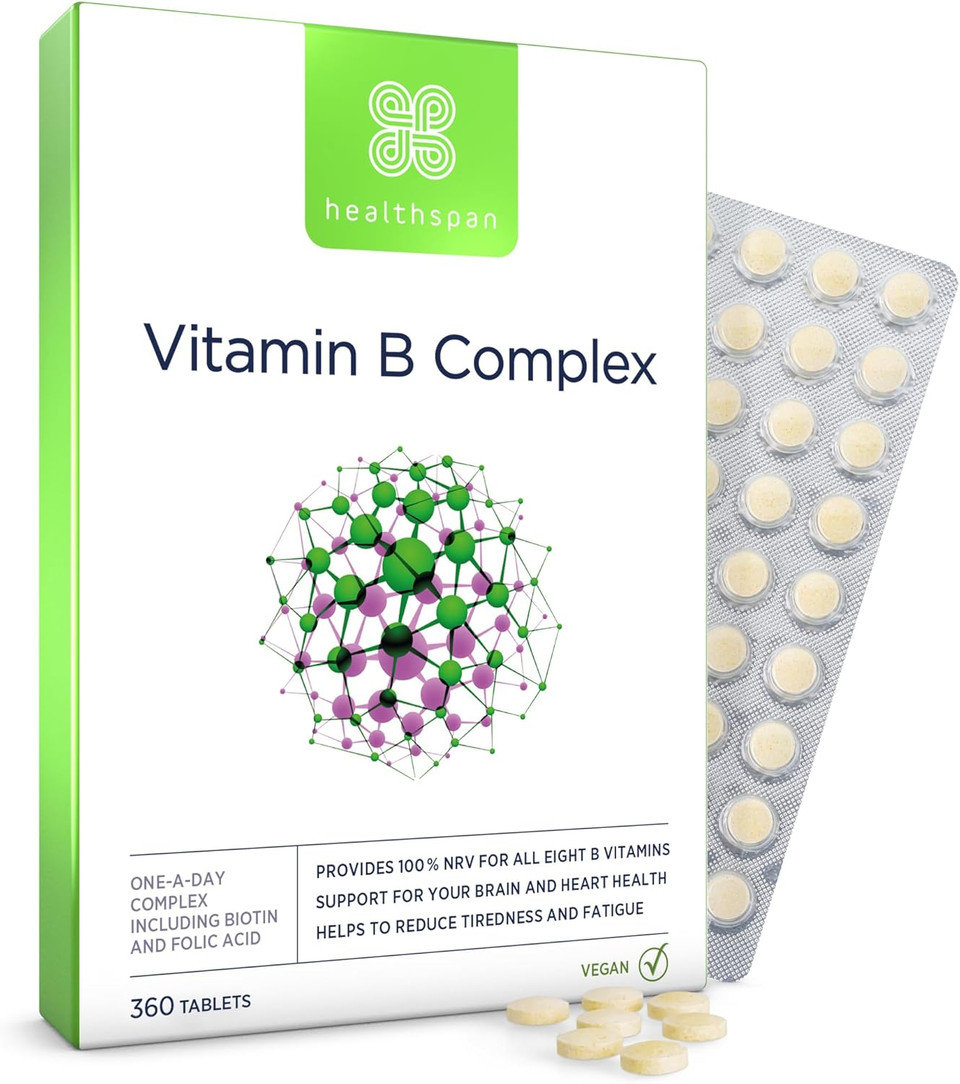 Healthspan Vitamin B Complex (12 month's Supply) | High Levels of 8 B-Complex Vitamins | Heart Health, Mental Performance & Psychological Function | Combat Tiredness & Fatigue | Gelatin Free | Vegan