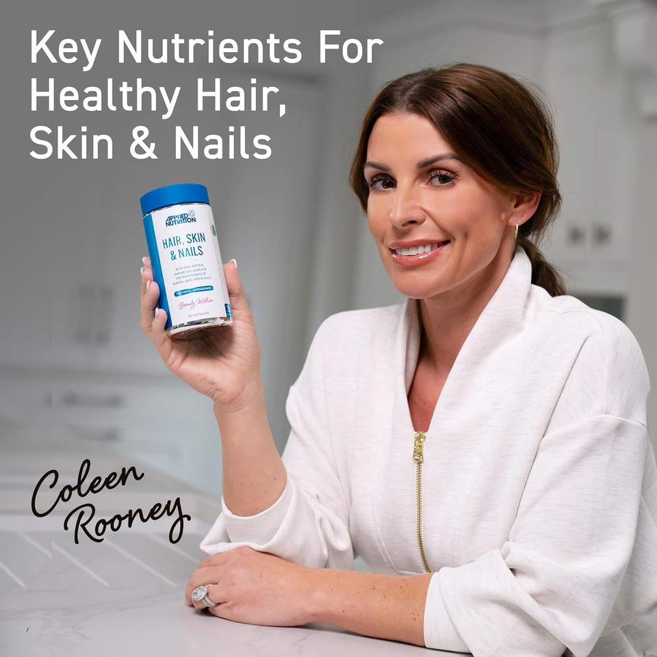 Applied Nutrition Hair, Skin & Nails  Hair Growth Vitamins with Biotin & Marine Collagen  Biotin Hair Growth & Nail Strengthener  Glowing Skin Support  60 Capsules (30 Servings)