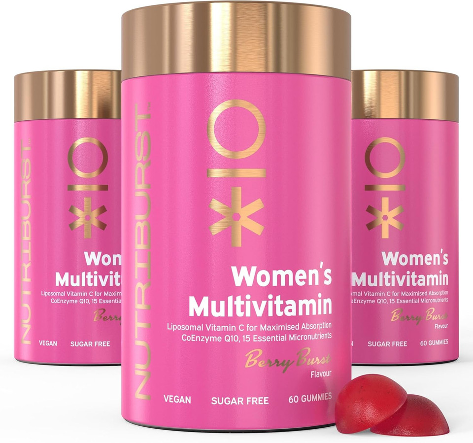 Nutriburst Womens Multivitamin Multipack - Hormone Regulation & Collagen Formation - Contains 15 Micronutrients; B5, B6, B12, C, D - Vegan & Sugar Free - 3 x 60 Berry Gummies - 3 Mon Supply