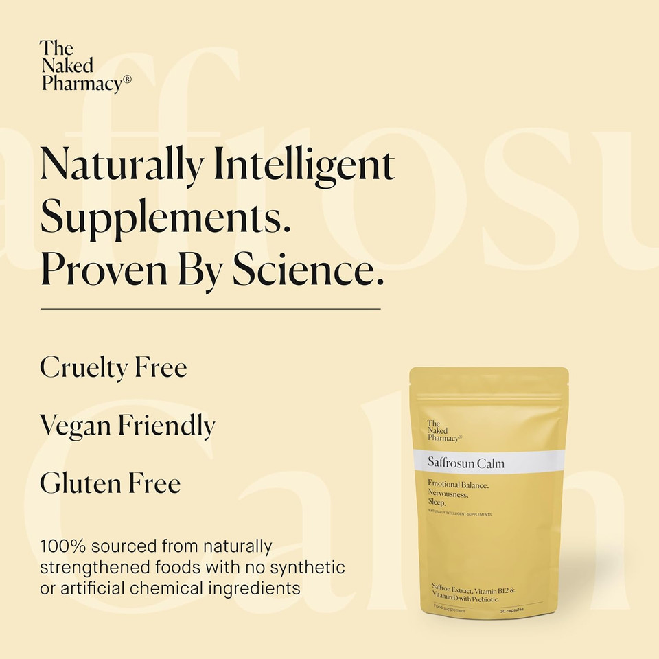 The Naked Pharmacy | Saffrosun Calm | Balance & Energy | Saffron with Vitamin B12 | High Strength | Natural No Additives | Vegan | 60 Capsules
