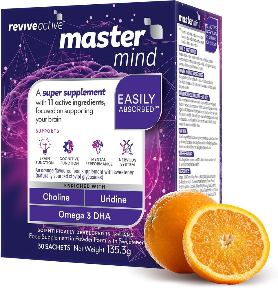 Mastermind Super Supplement by Revive Active - Supports Brain & Cognitive Function in 1 Daily Sachet - Mental Performance with Omega 3 DHA, Vitamin B5, Uridine & Choline - 30 Day Supply